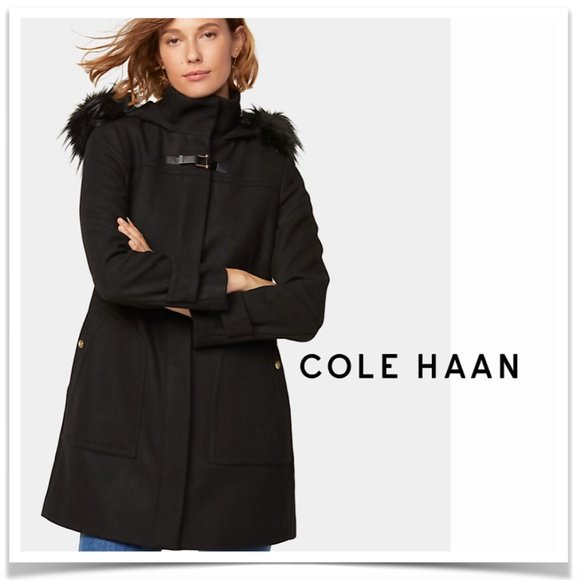 cole haan wool twill hooded duffle coat